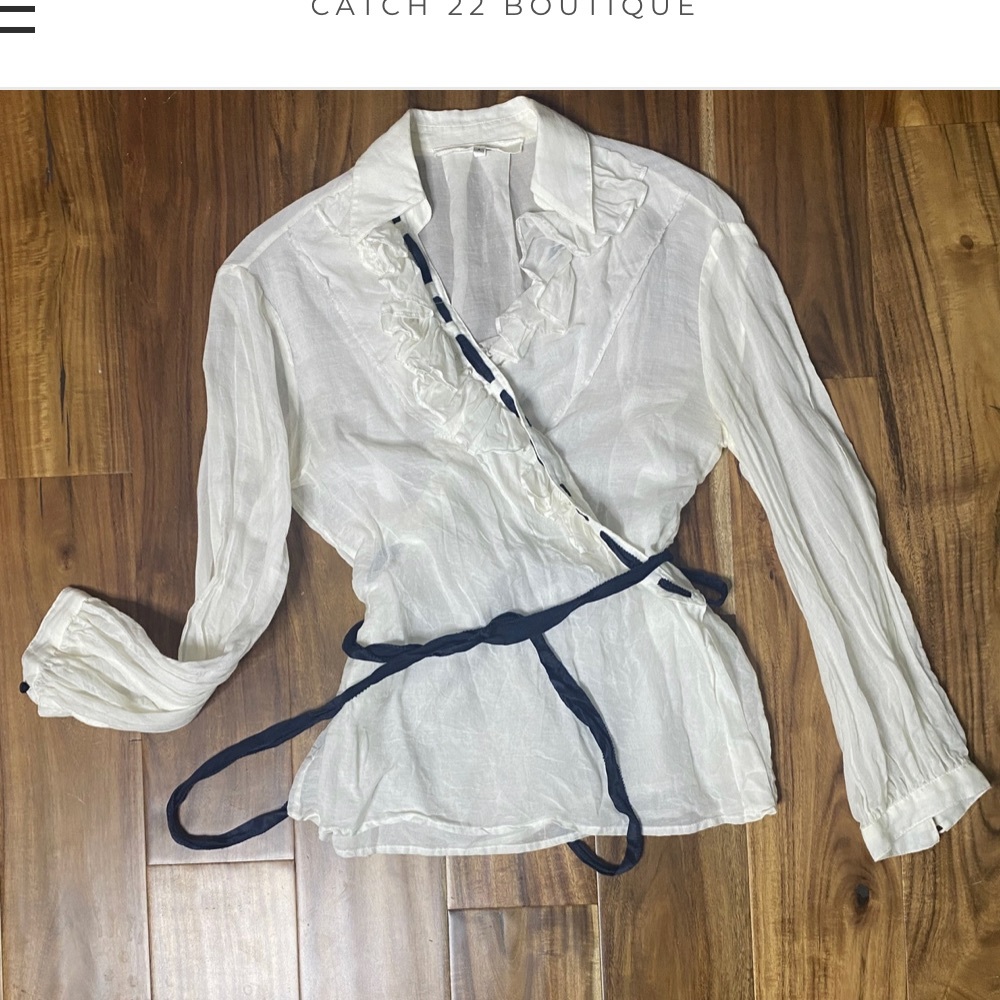 3.1 Phillip Lim Long Sleeve White Wrap Shirt with Blue Tie sz 4 - Picture 2 of 8